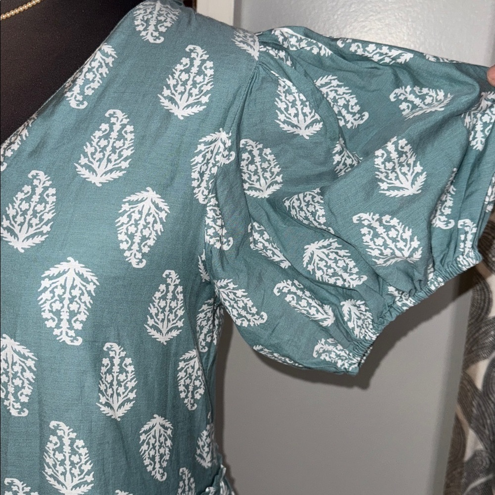 Lucky Brand Block Print Puff Sleeve Tiered Maxi Dress SZ Medium - Picture 4 of 10
